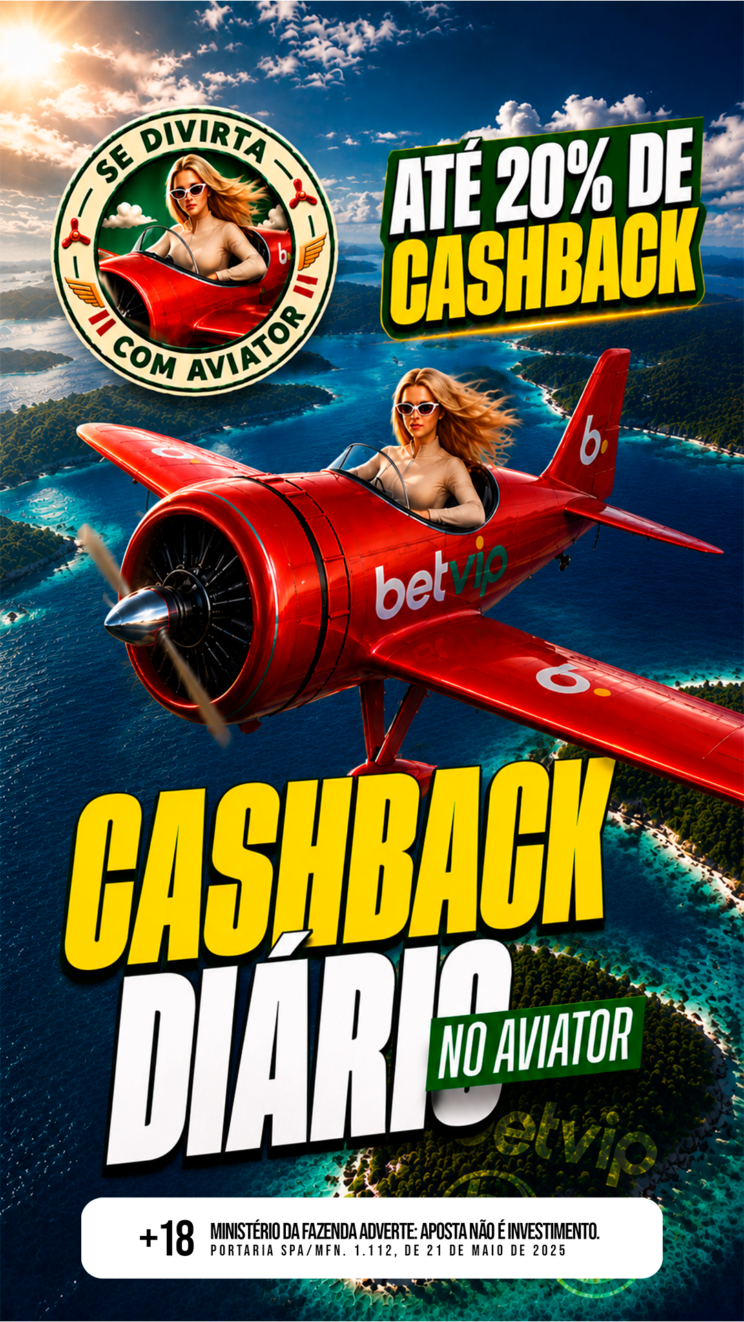 Cashback Diário no Aviator - Até 20% de Cashback BETVIP